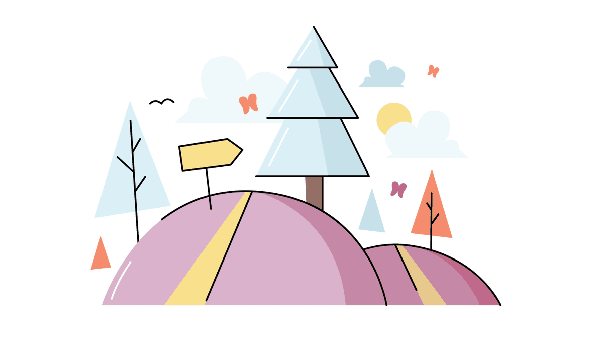 cartoon trees on hill